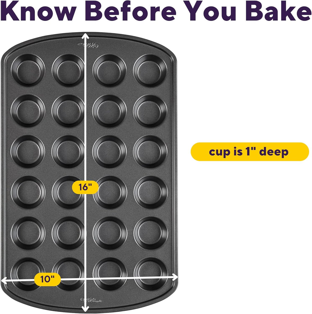 Wilton Gold Non-Stick Mini Muffin Pan | PFAS-Free Bakeware for Perfect Cupcakes & Muffins - 24 Cups, 16 x 10 x 1 Inch