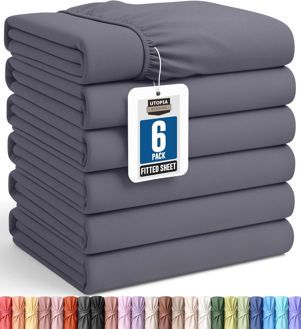 Utopia Bedding Queen Fitted Sheets - Soft Brushed Microfiber - Deep Pocket Design - Bulk Pack of 6 (Grey)