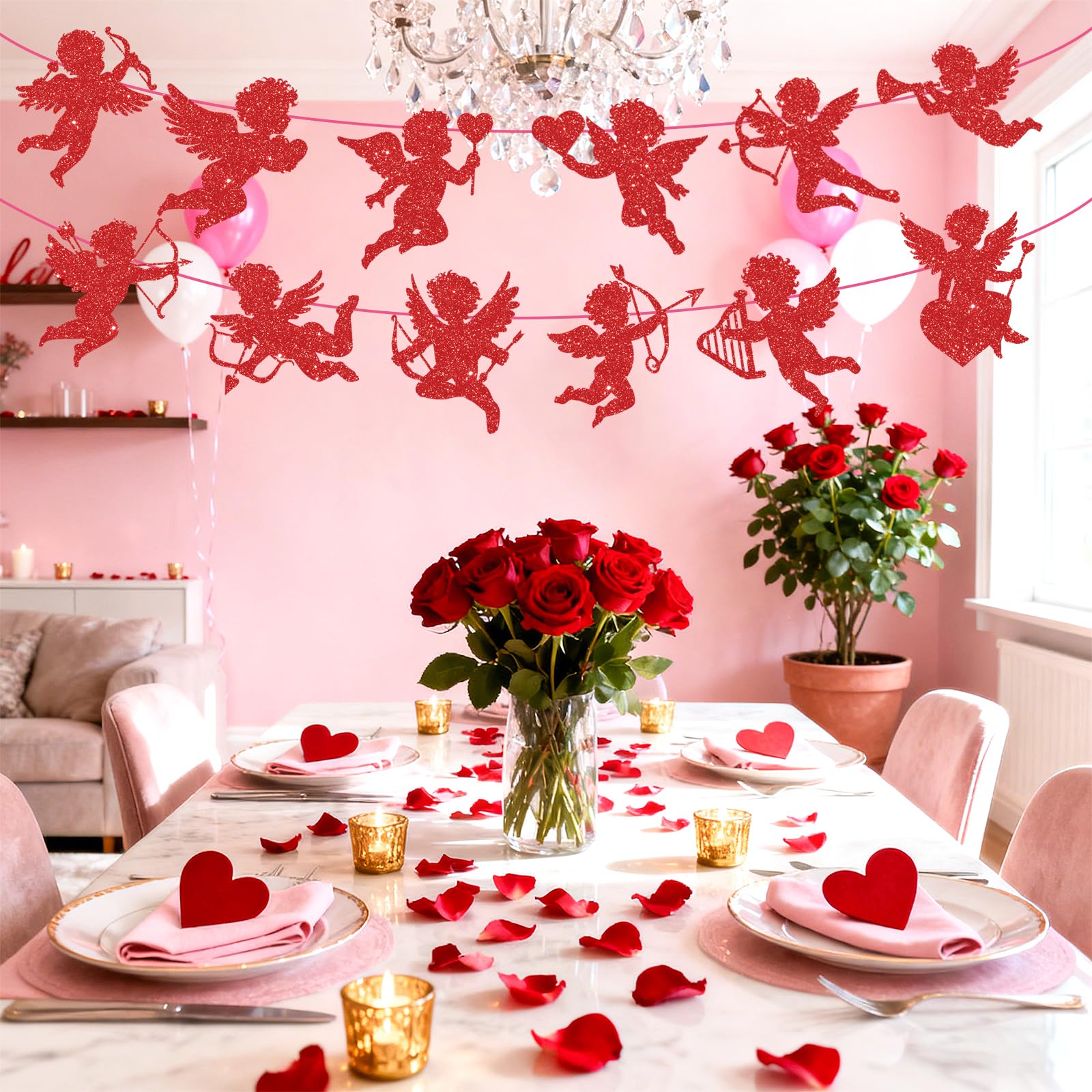 12Pcs Large Valentine's Day Cutouts Glitter Cupid Paper Cutout Giant Cupid Shaped Bulletin Board Decorations for DIY Craft Art School Home Party Favor