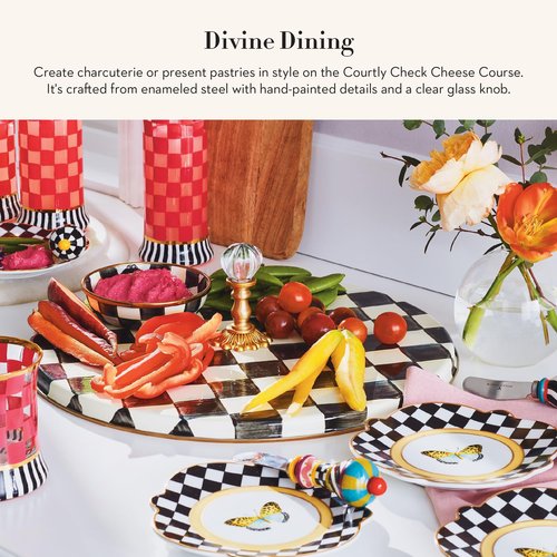 MACKENZIE-CHILDS Cheese Course, Cute Cheese Board and Serving Board for Charcuterie, Black-and-White Courtly Check