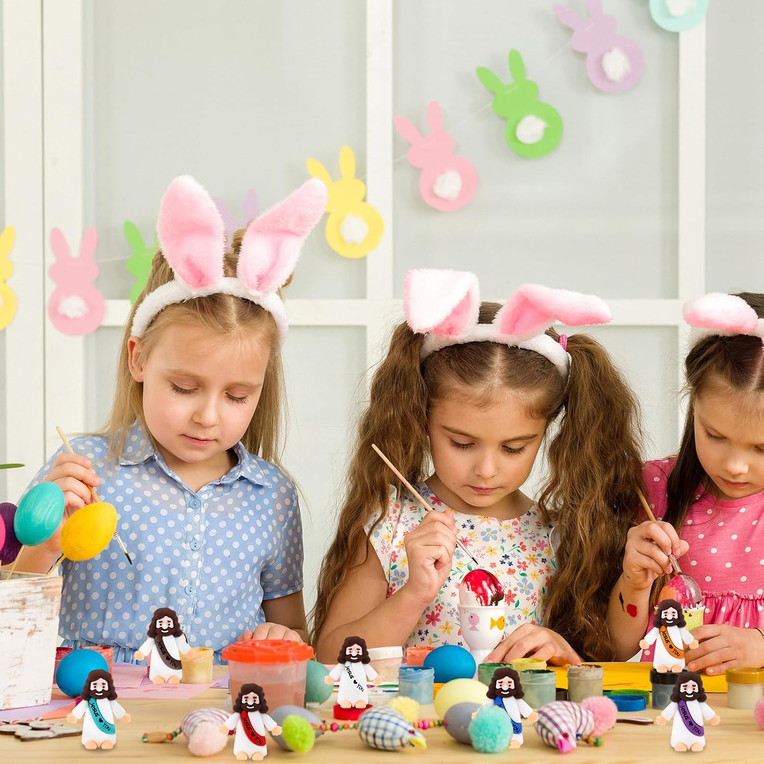URSKYTOUS Mini Jesus Figurines - 50Pcs Tiny Rubber Jesus Toys for Easter Eggs & Baptism Gifts