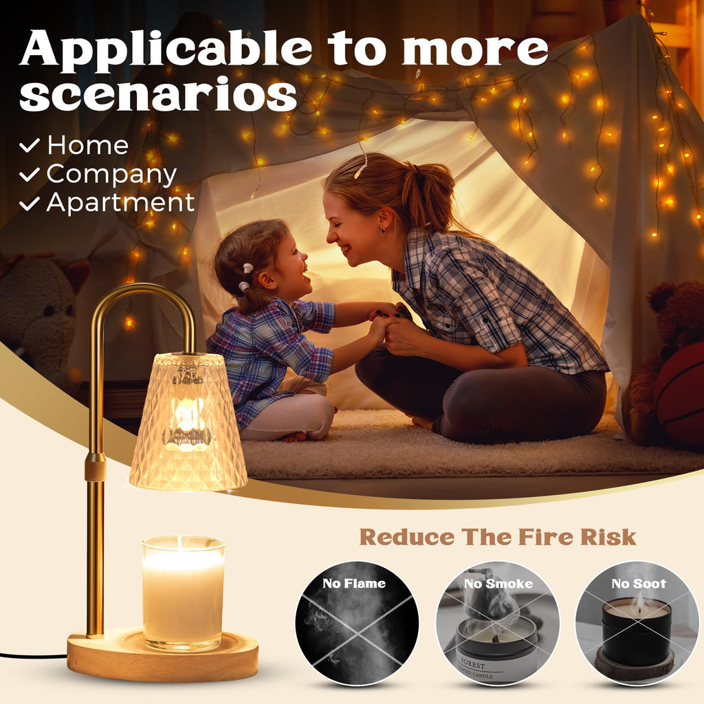 Candle Warmer Lamp with Timer - Adjustable Height Electric Wax Melter in Gold for Cozy Aesthetic Bedroom Home Decor Gift for Women Mother Friend Birthday Various Festivals