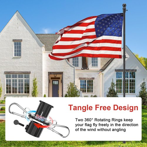 Heavy Duty Ground Flag Pole Kit - 8.5FT Tangle-Free Inground Flagpole with Windproof Prong | Black