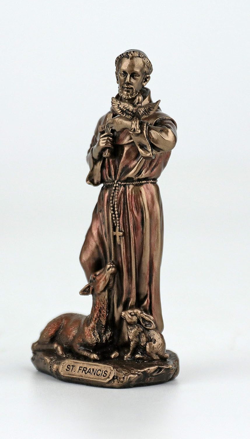 Veronese Design Saint Francis of Assisi Statue - Hand Painted Antique Bronze Finish | 3 3/8 Inch Home Decor