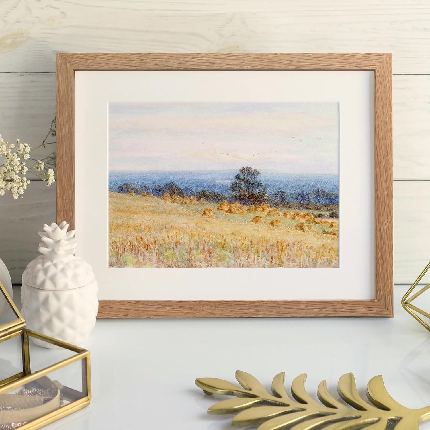 Solid Oak Picture Frame by [Brand Name] - 8.5x11 with Mat for 6x8 Opening | Natural Wood for Wall/Table Display