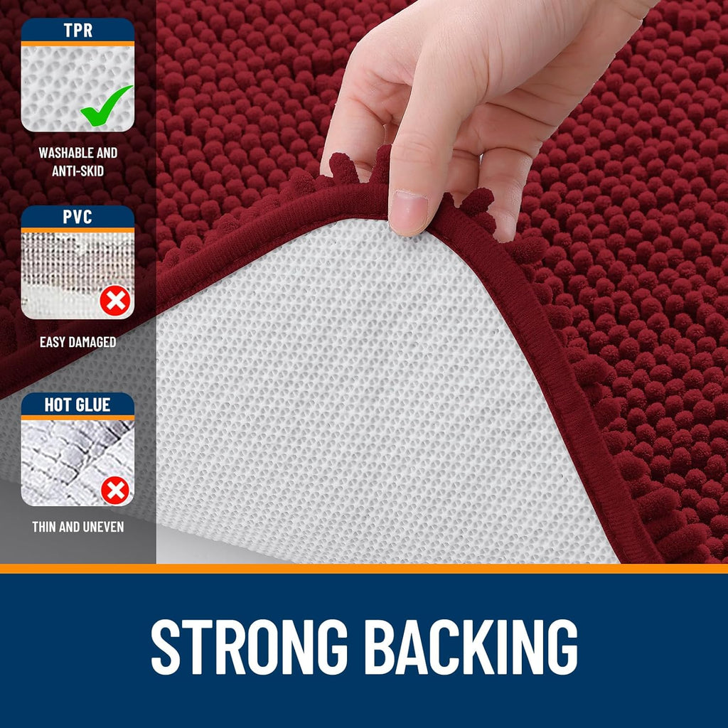 OLANLY Large Bath Rugs - Extra Soft Chenille, Quick-Dry & Machine Washable | 47x32, Red