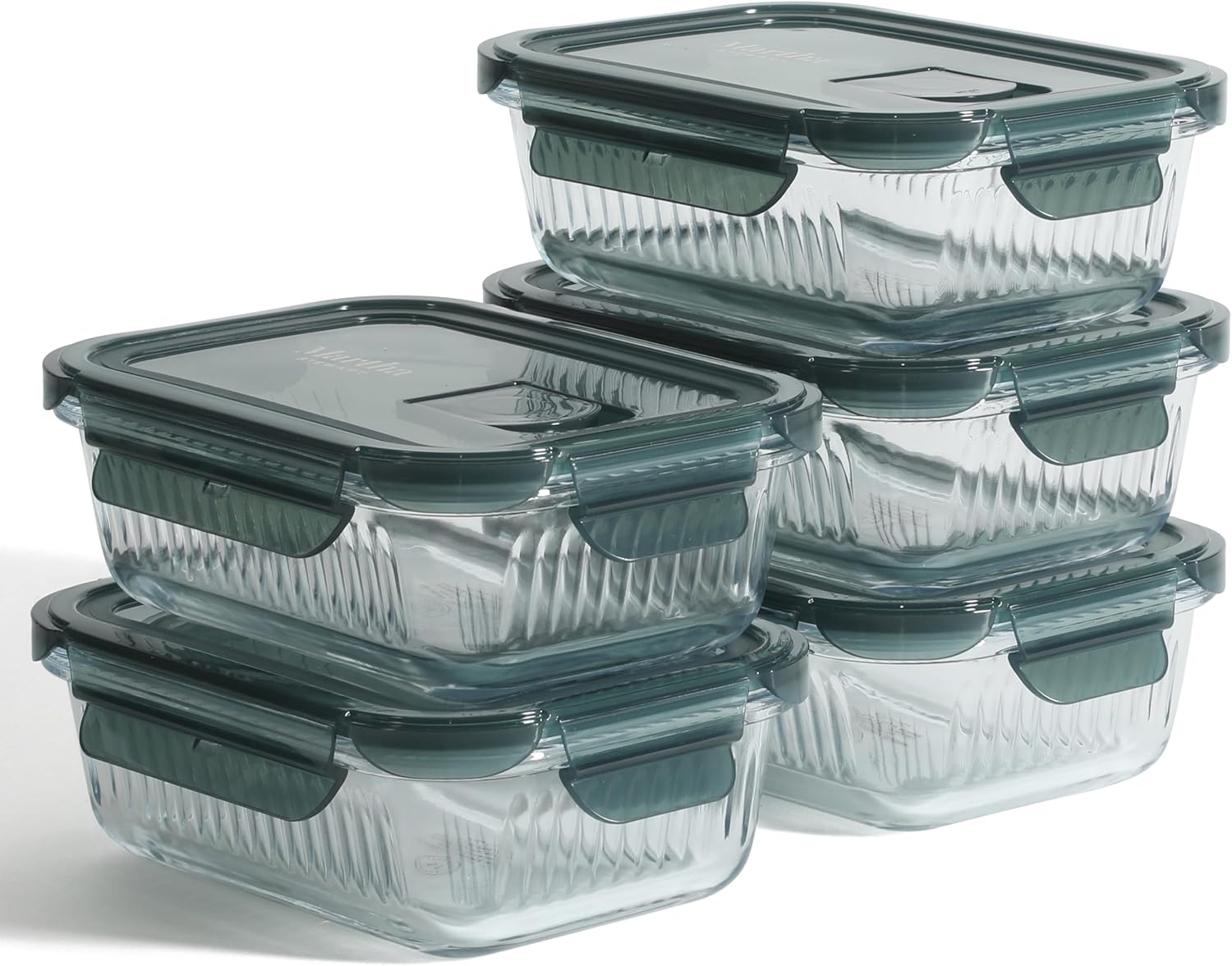 Martha Stewart Shadowbrook 5-Piece Borosilicate Glass Storage Container Set - Airtight Lids, 21.6 oz | Microwave & Dishwasher Safe