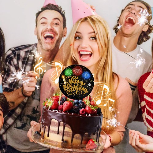 Birthday Cake Toppers，with Light and Music, Blowable，Birthday candles，Fabulous Cake Decoration for girl or Women– Plays Hit Song 'HAPPY Birthday' (Black Gold)