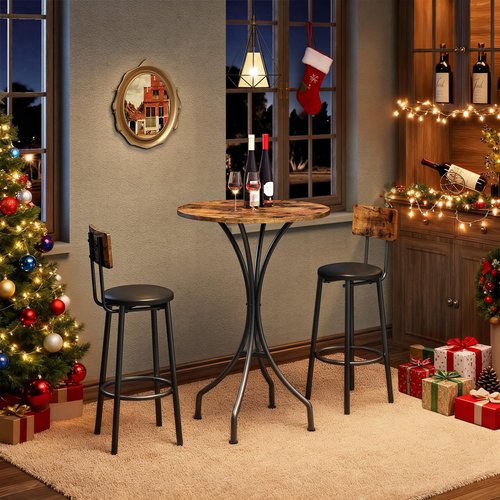 CHOEZON Bar Table, Round High Top Table, Home Counter Height Table, for Kitchen, Pub, Bistro, Living Room, Meeting Room, Rustic Brown and Black TBT06BF