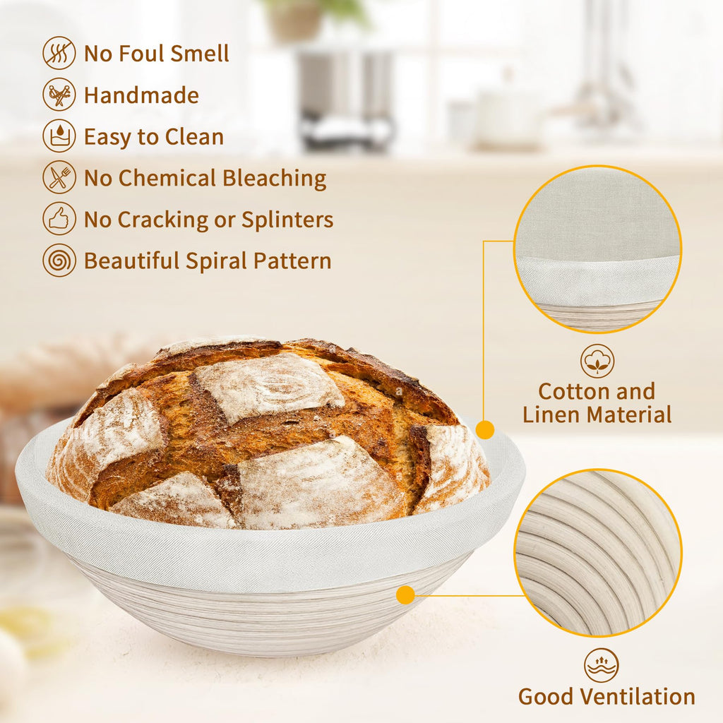 PeacePeo Banneton Proofing Basket Set,10 Inch Round & Oval Natural Rattan Sourdough Bread Proofing Basket Reusable Bread Baking Supplies with Sourdough Starter Jar, Perfect for Artisan Loaf Shaping