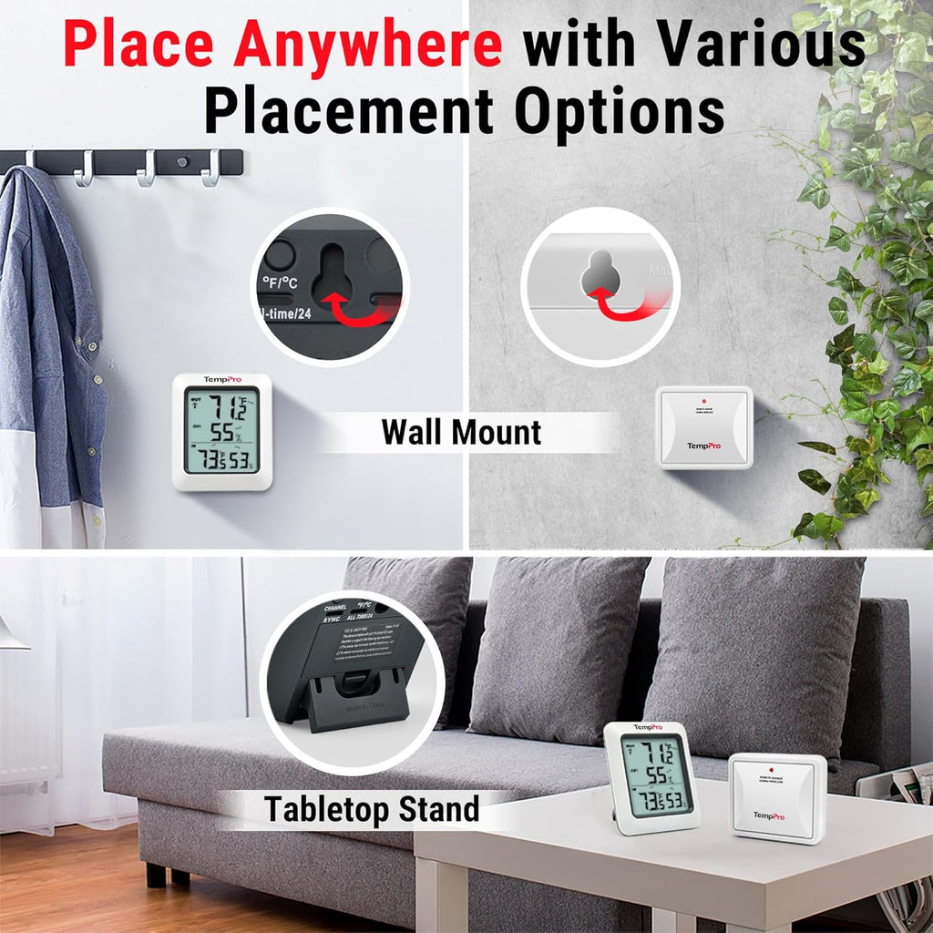 TempPro TP60 Digital Hygrometer - Wireless Temperature & Humidity Monitor | 500ft Range, Accurate Readings