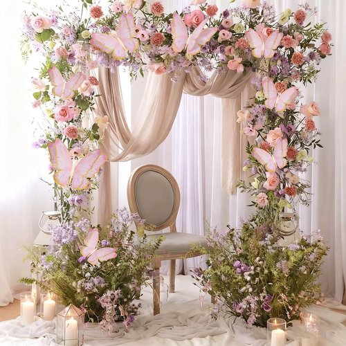 3D Butterfly Wall Decor - Gold Paper Butterflies Sticker for Balloon Arch Garland & Cake Topper - Removable Mural Decals for Baby Shower, Wedding, Nursery & Girls Room Decoration (Pink)