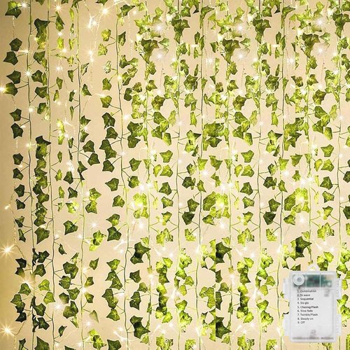 KASZOO Artificial Ivy Garland - 84Ft 12 Pack with 80 LED String Lights | Perfect for Home, Garden & Wedding Decor