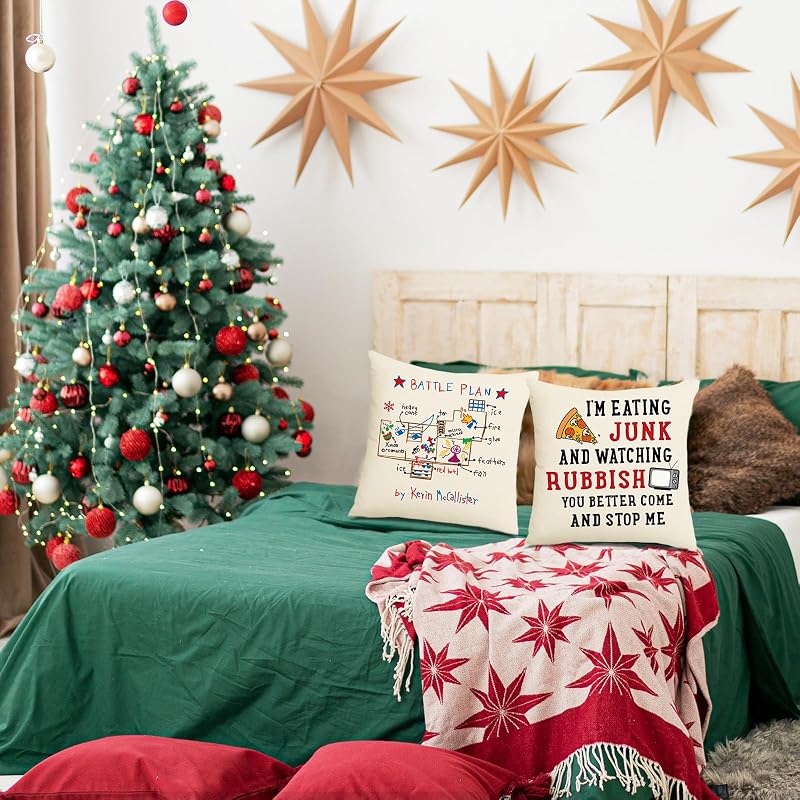 Home Alone Christmas Pillow Covers 4 Pack 18x18 Linen Throw Pillow Covers – Funny Farmhouse Decor