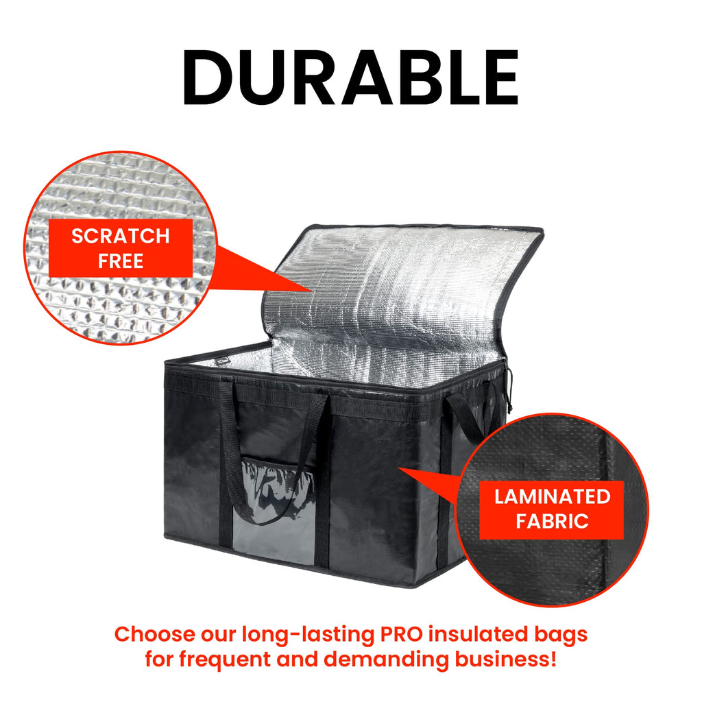 NZ home Insulated Bags for Food Delivery (3XL PRO) Grocery Shopping Cooler Bag, Pizza Delivery, Hot & Cold Catering Tote, Reusable, Foldable & Heavy Duty (2 Pack, Black)