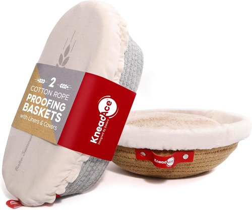 KneadAce Bread Proofing Basket Set - Oval & Round Cotton Rope Baskets with Liners for Artisan Baking