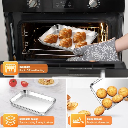 Homikit Baking Sheet Set - 2 Pack Stainless Steel Cookie Trays, 9 x 7 Inches, Non-Stick & Dishwasher Safe