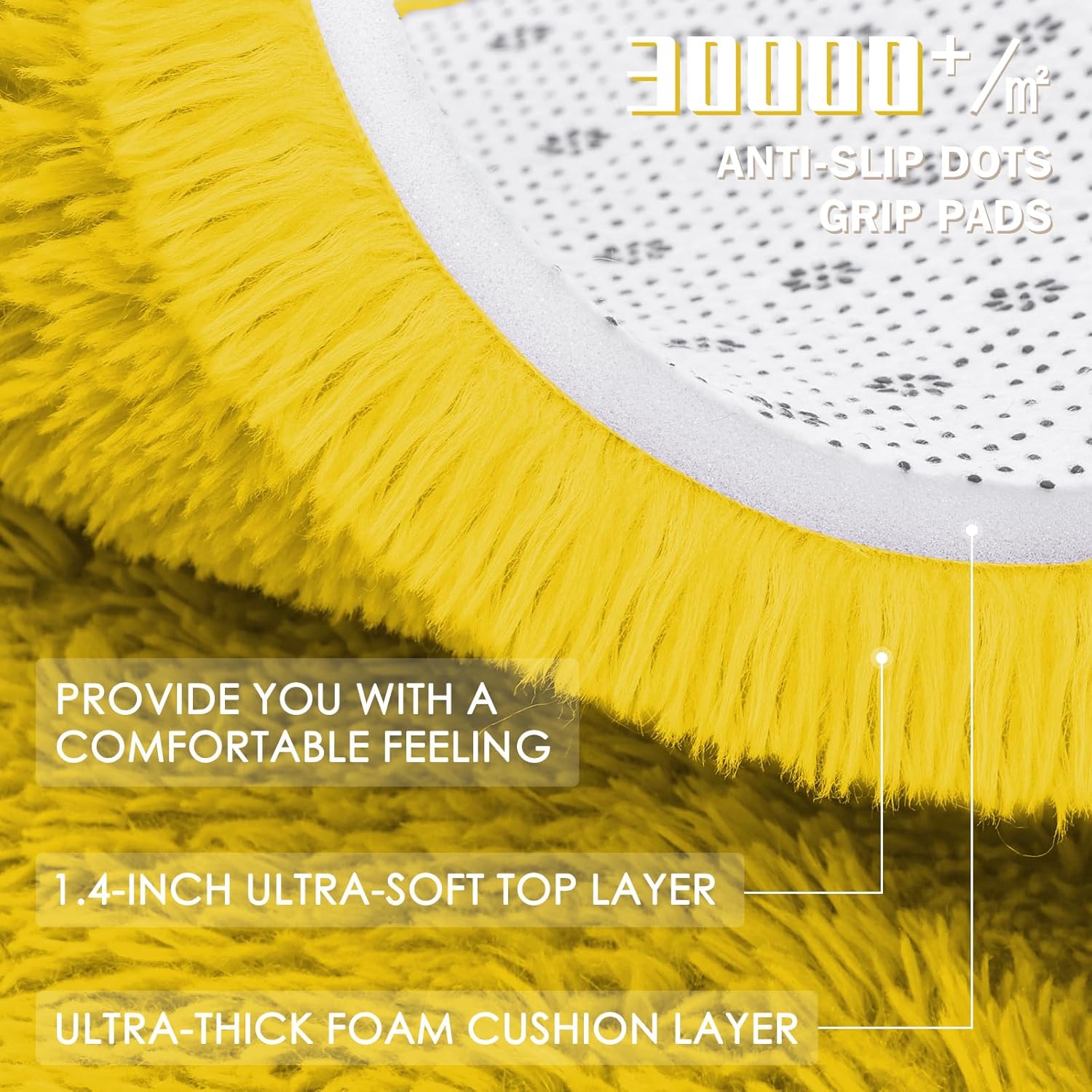 OLANLY Yellow Round Rug - Soft & Fluffy 9 ft Circle Area Rug for Bedroom, Living Room & Nursery Decor