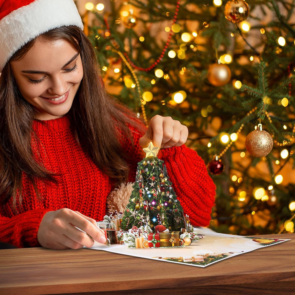 Venhoo Christmas Pop-Up Cards - 3D Musical Greeting Card with Light & Envelopes | Christmas Tree Design