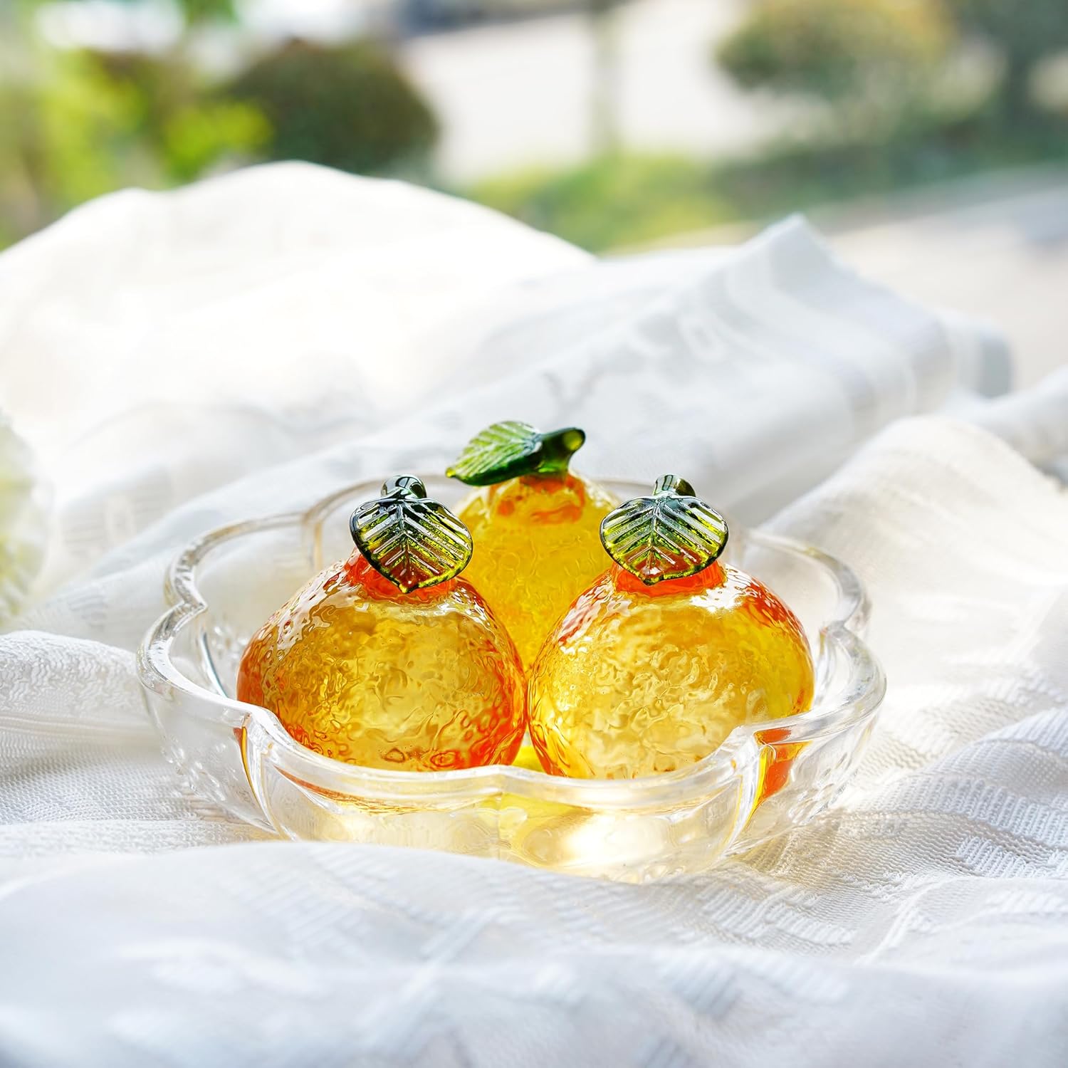 Skiennix 2-Inch Glass Orange Figurine | Hand Blown Crystal Tangerine Art Ornament for Home Decor