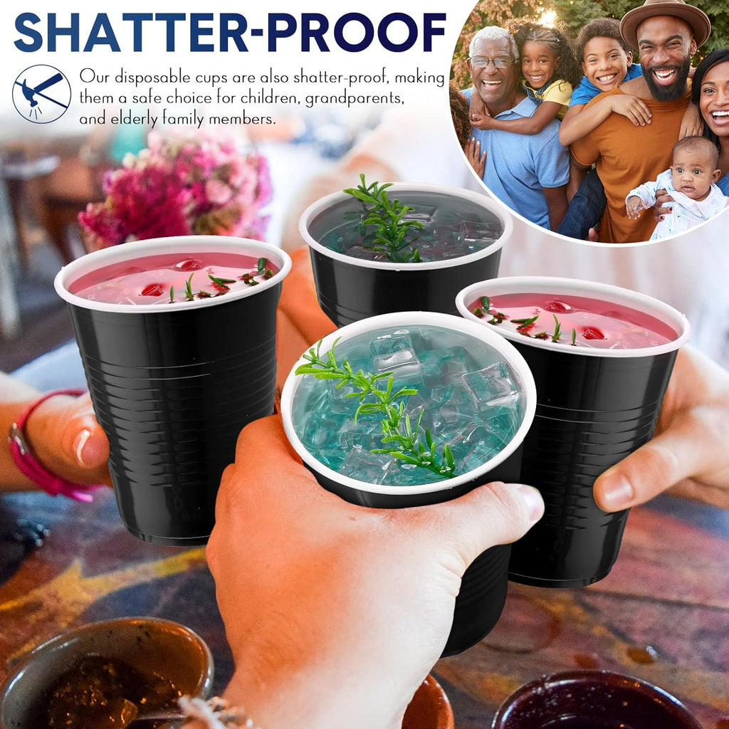 Zopeal 200 Pcs 18 oz Disposable Plastic Tumblers - Elegant Black Party Cups for Weddings & Events