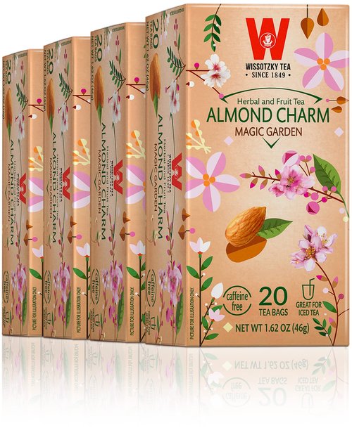 Wissotzky Almond Charm Tea Bags (4 Pack - 20 bags each) Caffeine Free, Infused With Premium Fruit & Herbal Tea Leaves “AKA Chemdat Hashaked”