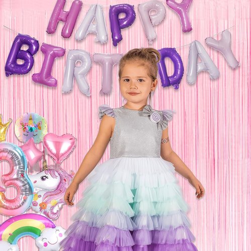 GREATRIL Pastel Pink Party Backdrop - Foil Fringe Streamers for Baby Showers & Celebrations | 3.2ft X 8.2ft - 2 Packs