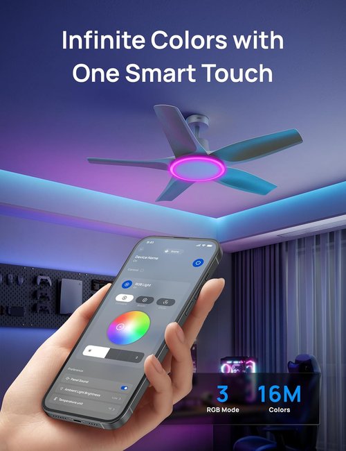 Dreo Smart Ceiling Fan - 52'' Low Profile Design with Dimmable RGB Lighting | Alexa Compatible & Quiet Operation