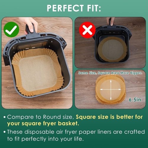 Air Fryer Paper Liners - 125 Pcs Disposable Parchment Paper | Oilproof & Waterproof 6.5-Inch Square