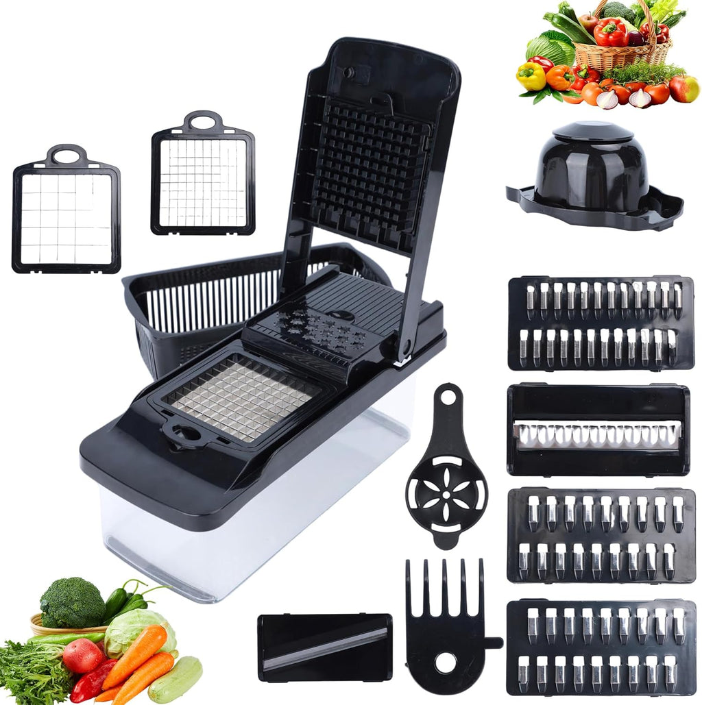 Skiennix 14-in-1 Vegetable Chopper - Multifunctional Stainless Steel Onion Slicer & Food Dicer Set