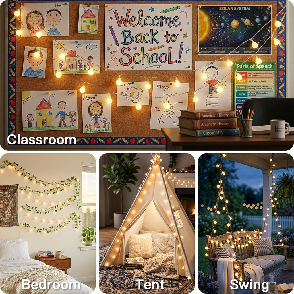 Suddus Globe String Lights - 33ft 100 LED Indoor/Outdoor Fairy Lights with Remote | Warm White