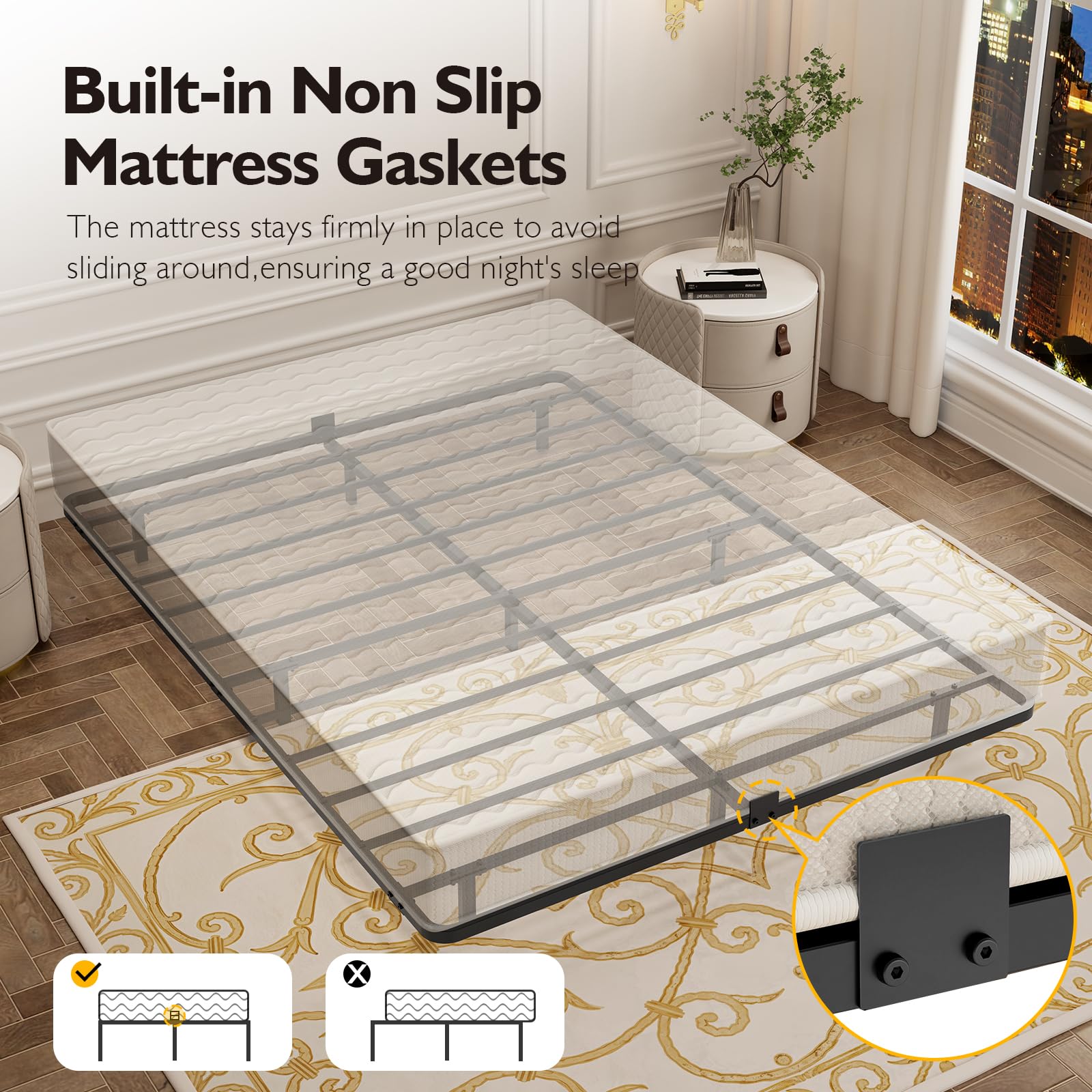 FSJianYi Queen Floating Bed Frame with LED Lights - Modern Metal Platform Bed Frame - Noise Free No Box Spring Needed and Easy Assembly,60W x 80L in