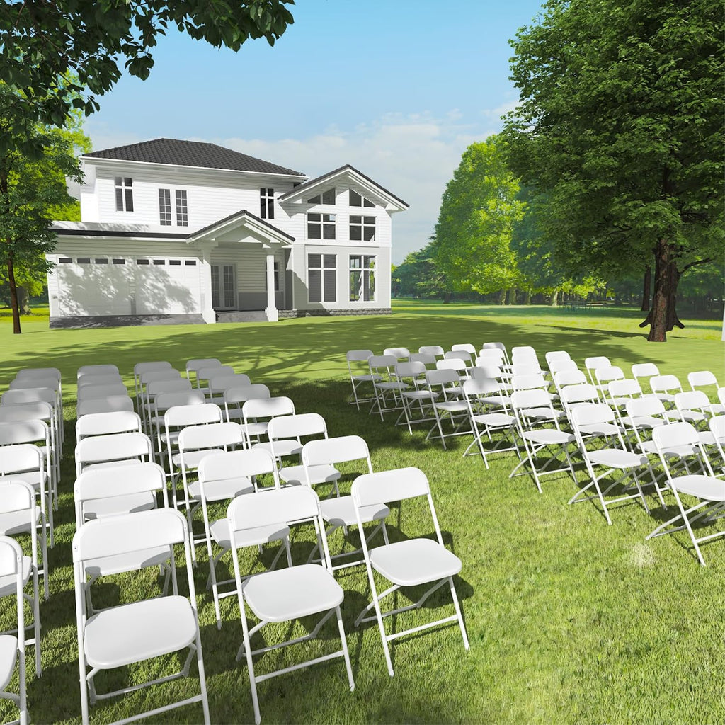 Skiennix 10-Pack White Folding Chairs - Lightweight Portable Design | 350lb Capacity for Events & Parties