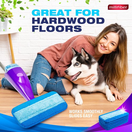 Millifiber Reusable Mop Pads Compatible with Swiffer WetJet (2 Pack) - Microfiber Mop Refill for Wet Mopping Cloths - Hardwood Floor Cleaning Spray Pads Reusable Replacements