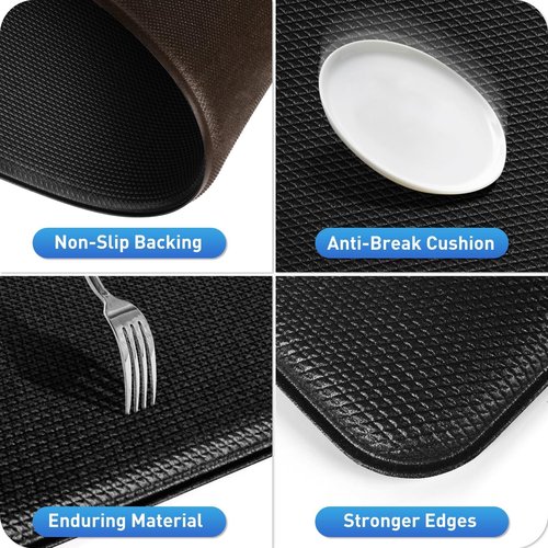 HappyTrends Kitchen Mat for Floor, 2PCS Cushioned Anti-Fatigue Kitchen Rugs, Waterproof Non-Slip Standing Mats and Rugs Set for Kitchen, Office, Laundry, Black, 17.3"×30"+17.3"×47"