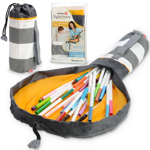 Creative QT Drawstring Play Adventure Bag & Storage Toy Bag Mat - Small, Grey & White Stripe Polyester - Kid Play Mat for Cleanup & Travel Toy Storage