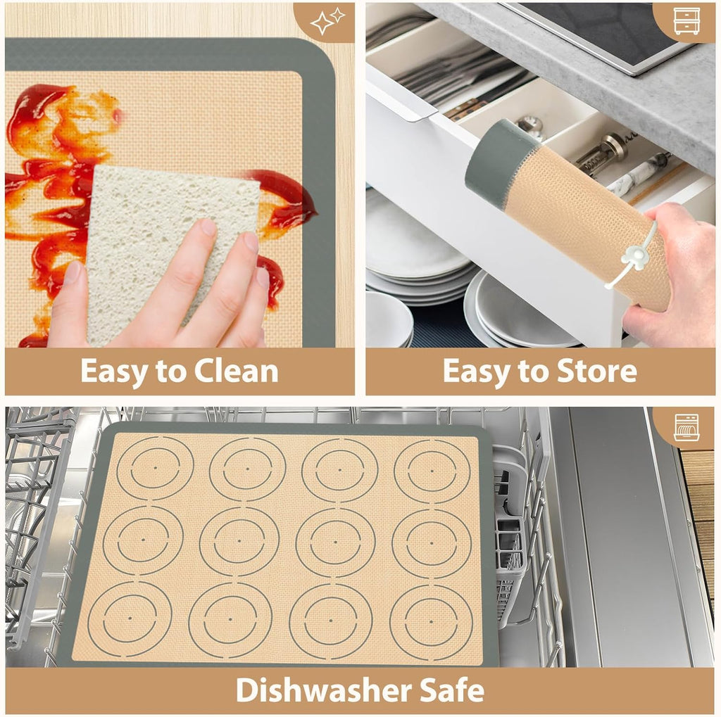 Skiennix Silicone Baking Mats Set of 6 - Non-Stick Reusable Sheets for Macarons, Cookies & More