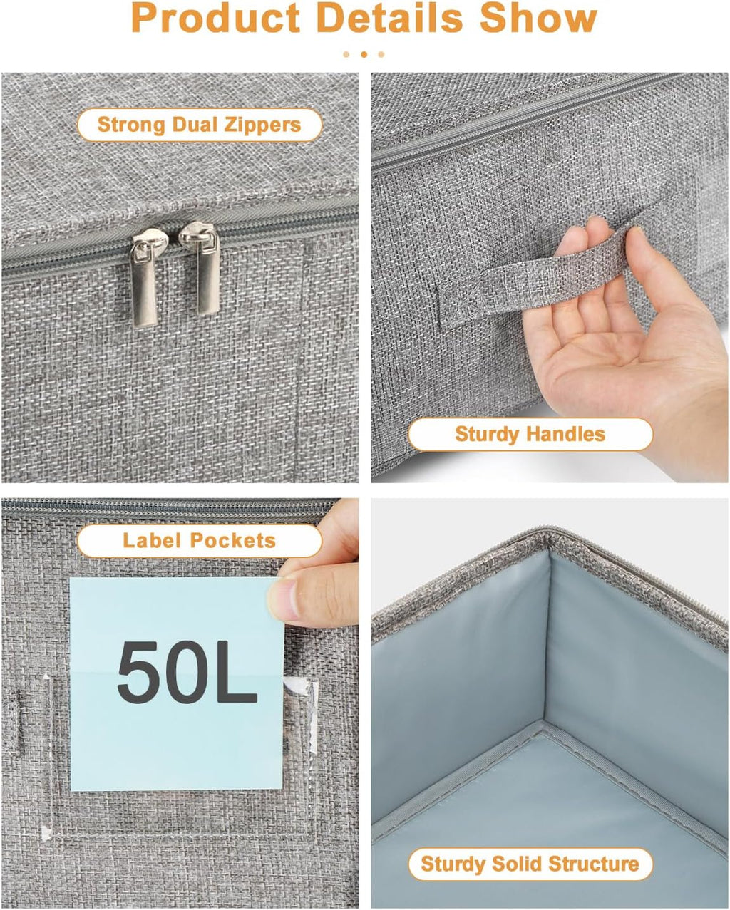 Under Bed Storage - 2 Pack Foldable Container Bags With Lid | Sturdy Clothes Organizer, 30x15x6.7 Inch, Grey
