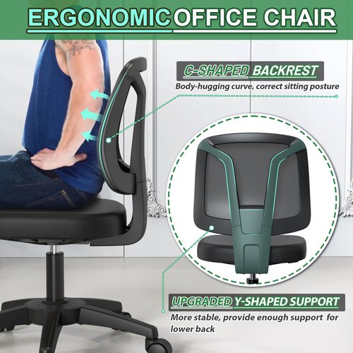 Swivel Armless Desk Office Chair Without Arms Adjustable Height and Lumbar Support for Home