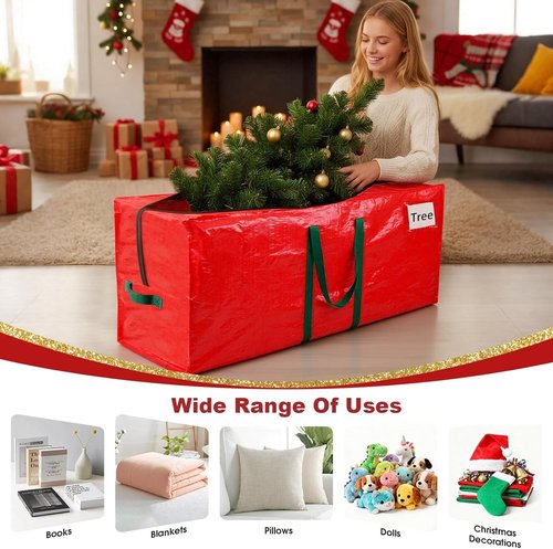 EverMerry Christmas Tree Storage Bag - Heavy Duty Waterproof Bag for Up to 7.5 Ft Trees | Red with Dual Zippers