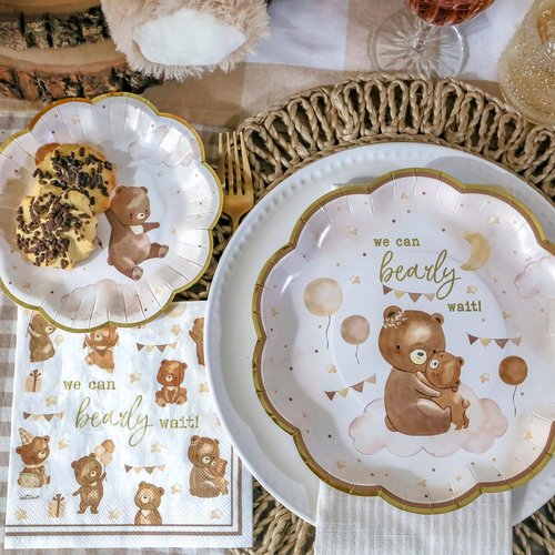 Kate Aspen We Can Bearly Wait Baby Shower Plates and Napkins Party Decorations Plates & Napkins; Adorable & Classic Teddy Bear Baby Shower (62 Piece - 16 Guests)