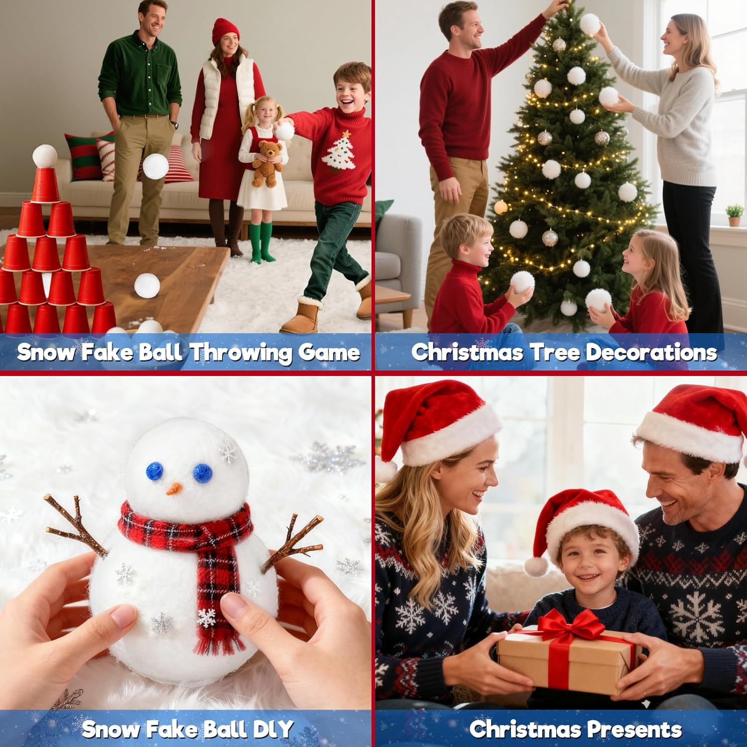 Skiennix Christmas Decorations - 60 PCS 2-Inch Fake Snowballs for Indoor Family Fun & Parties