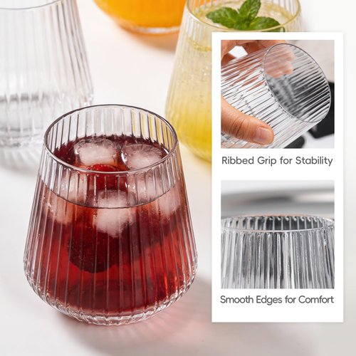 N9R 24 Count Plastic Wine Glasses Disposable 12oz - Elegant Origami Ripple Design, Shatterproof & Disposable for Whiskey, Cocktail, Champagne, Parties, Weddings, Events