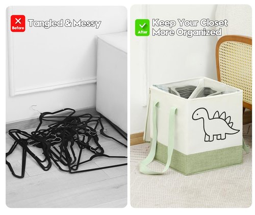 Qozary Kids Hanger Organizer Bag - Rigid Baby Hanger Storage Containers with Lid for Dustproof, Organizers and Storage Box for Closet Laundry Room, Foldable Bin with Carry Handle for Space Saver