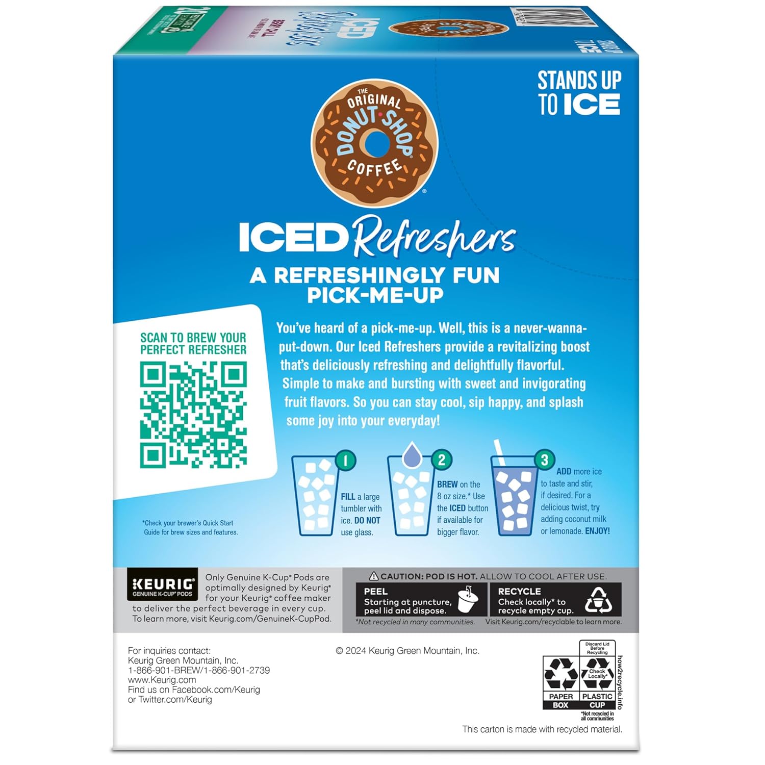 Original Donut Shop Iced Refreshers - Berry Chill Brew Over Ice K-Cup Pods | 20-Count Box