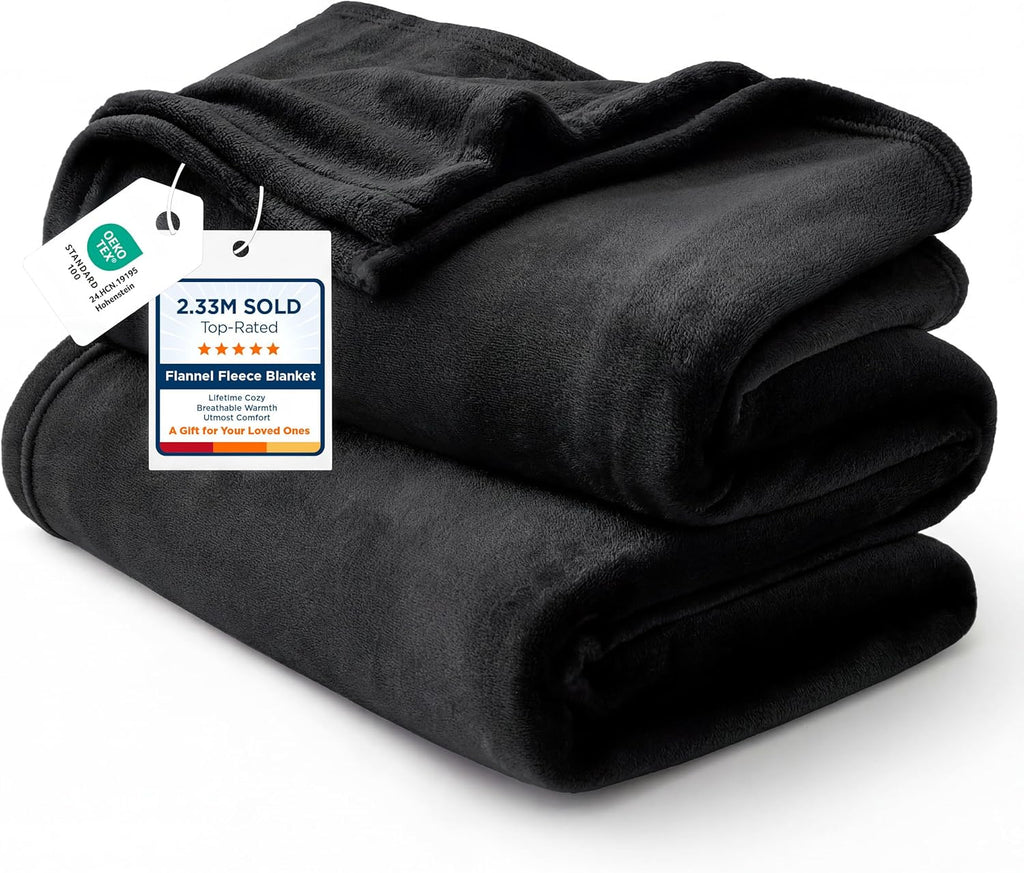 Bedsure GentleSoft Fleece Throw Blanket - XL 300GSM Plush & Cozy Black Blanket for Bed, Sofa, Travel | 50x70 Inches