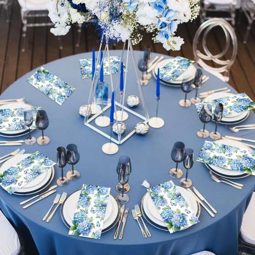 100Pcs Hydrangea Paper Napkins 3 Ply Watercolor Blue and White Floral Butterfly Disposable Absorbent Hand Towel Spring Pretty Flower Guest Dinner Napkin for Bridal Shower Bathroom Tea Party Supplies