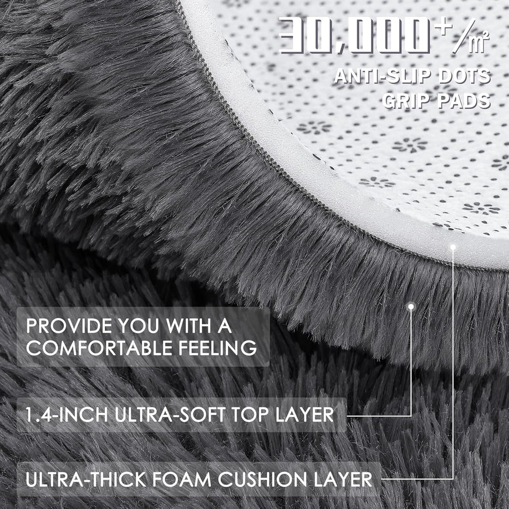 OLANLY Large Area Rug - Soft, Fluffy Shaggy Carpet for Living Room & Bedroom | 5x11 ft, Grey