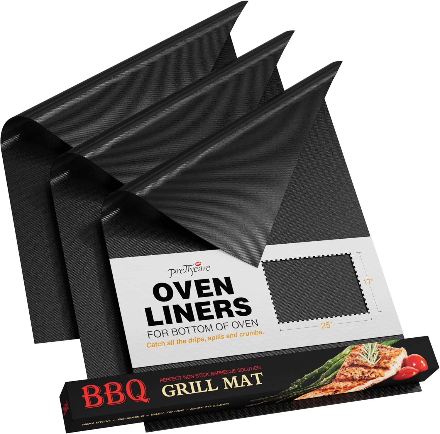 PrettyCare Oven Liners - Heavy Duty Non-Stick Mats | 3 Pack, 16.25”x23” | BPA & PFOA Free Kitchen Accessory