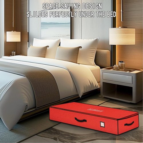 HikooLSS Wrapping Paper Organizer - Heavy Duty 600D Tear-Proof Storage Container for Christmas Gifts | Red